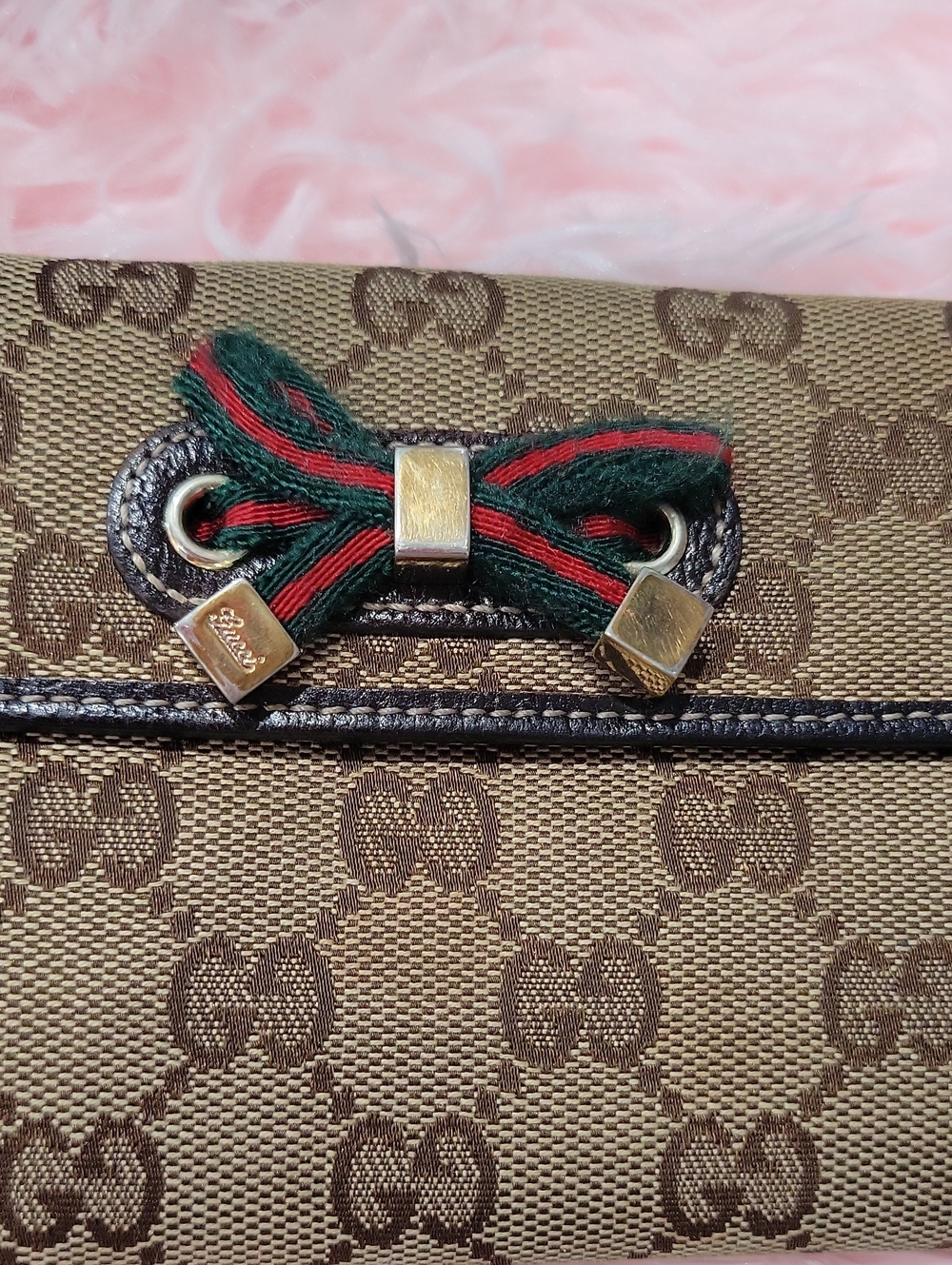 Gucci Brown GG Supreme Continental Wallet with Green-Red Bow Accent - Picture 2 of 4